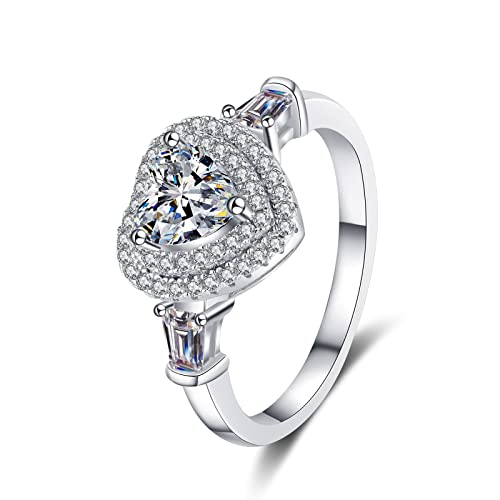 Bague Femme Argent Cœur Moissanite 1ct solitaire scintillant pour alliance et fiançailles