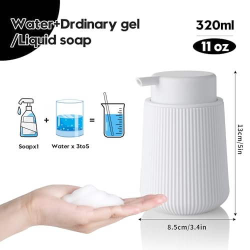 Image of YAUKPH Striped Foaming Hand Soap Dispenser with Leak-Proof Pump for Bathroom and Kitchen Countertop 11oz White