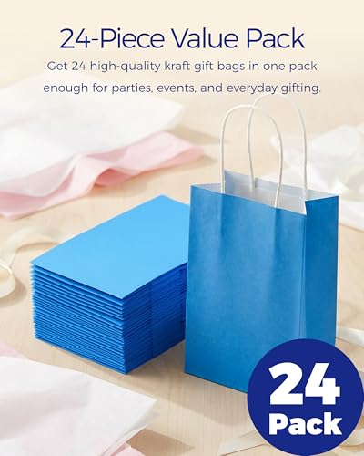 Image of SUNCOLOR 24-Pack Blue Gift Bags with Handles, 8 inch Goodie Bags for Party Favors, Baby Showers, Birthdays