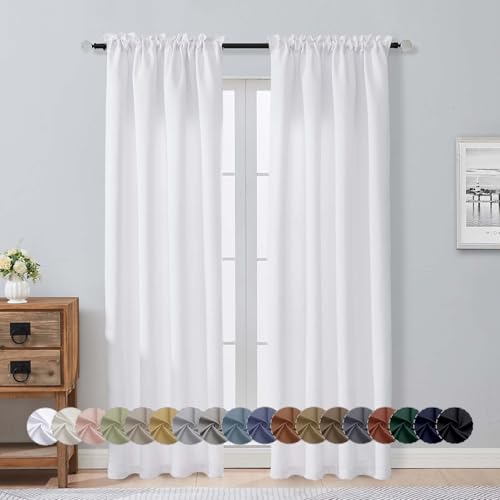 Image of Aiyufeng Pure White Curtains for Bedroom 84 Inch Length 2 Panels Set, Room Darkening Window Treatment, Light Filtering Curtain Drapes, Soft Casual Rod Pocket Privacy Curtains, W40 x L84 Inch