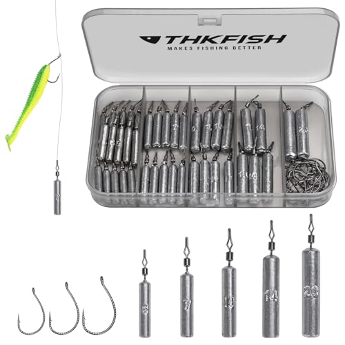 THKFISH Fishing Weights Sinkers Set, 60PCS Fishing Sinker Drop Shot Weights Kit,Drop Shot Rig Wacky Hooks for Saltwater Freshwater Bass Fishing,3/16oz-3/4oz