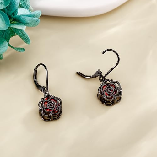 Black Rose Earrings 925 Sterling Silver Gothic Rose Flower Earrings Gothic Jewelry for Women3