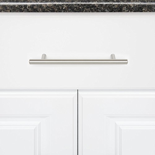 AmazonBasics Euro Bar Cabinet Handle (1/2-inch Diameter), 7.38-inch Length (5-inch Hole Center), Satin Nickel, 10-Pack