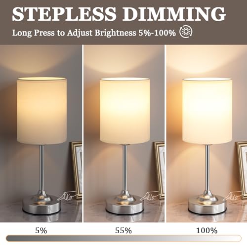 Touch Control Cordlss Table Lamp, USB-C Rechargeable Lamp with Stepless Dimming, 4000mAh Battery Operated Bedside Lamp for Bedroom, Living Room, Night Light & Emergency Lighting, Silver, 2 Pack by Kakanuo - Image 2