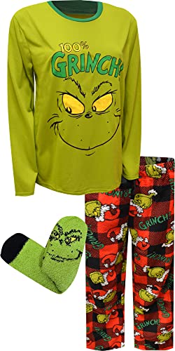 Mens Dr. Seuss 100% Grinch Mens Pajama with Socks