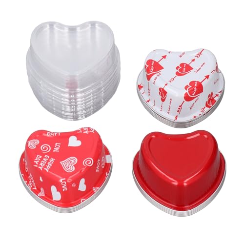 Pirottini per Torta a Forma di Cuore in Foglio di Alluminio, Pirottini per Cupcake Stampo per Torta Riutilizzabile in Foglio di Alluminio a Cuore Rosso Piccolo Impermeabile 15