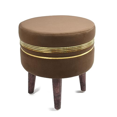 Image of NACIA Velvet Ottoman Pouffes Stool for Living Room Wooden Sitting Furniture Footrest Footstool for Foot Rest Upholstered Foam Cushioned Puffy for Home Decor, Dressing Table Stool (17 inch Height, Coffee)