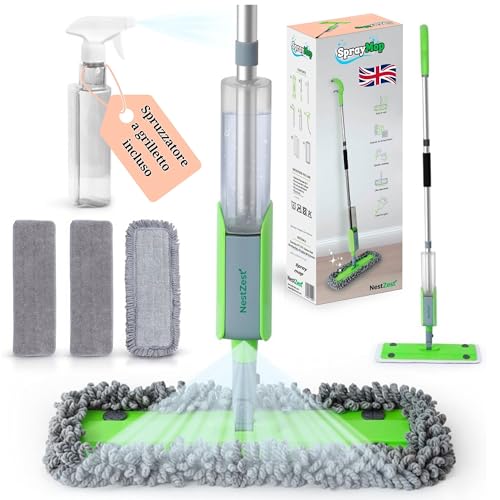 Nest Zest Mocio Lavapavimenti a Spruzzo, Spray Floor Mop Mocio Lavapavimenti e 3 Panni Lavabili per la Pulizia di legno, Laminato, Legno, Ceramica Pavimenti