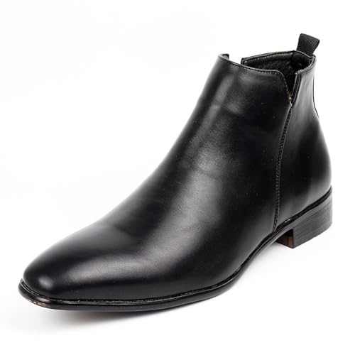 Mens Casual Chelsea Dress Chelsea Boots Classic Polished Leather Side Zip Slip on Ankle Boots