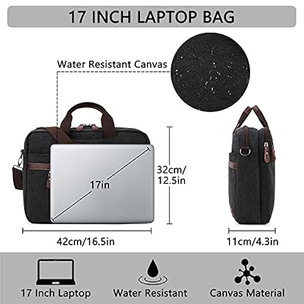 RAVUO Messenger Bag voor Mannen, Waterbestendig 17.3 inch Laptop Zakelijke Aktetas Canvas Schouder Satchel voor Werk Zakelijk