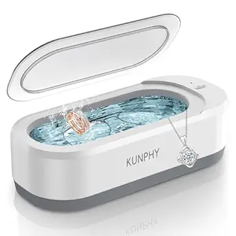 KUNPHY Ultrasonic Jewelry Cleaner, Jewelry Cleaner Machine 12oz 46KHz, Professional Sonic Cleaner with One-Touch Operation, Sonic Cleaner for Rings, Glasses, Jewelry, Dentures White