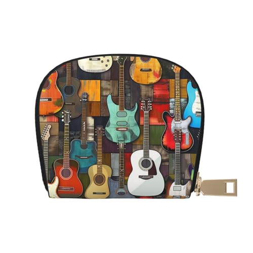 Color Acoustic and Guitars Printed Credit Card Wallet for Women Men Cute Zipper Card Cases Holder Mini Coin Purse with 12 Card Slots