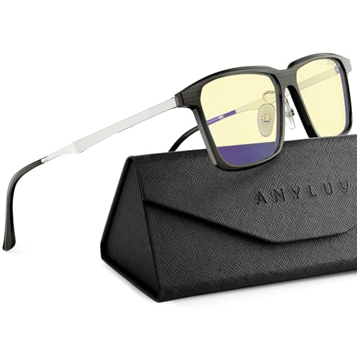 Image of ANYLUV Blue Light Glasses Men, Stylish Square Carbon Fiber Eyewear, Anti Eyestrain, Lightweight Mens Computer Gaming Glasses