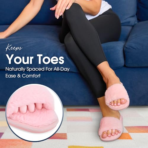 Fuzzy House Slippers for Women - Soft & Comfortable Womens Slippers with Open Toe Separators - Cute All Day Wear Casual Slip on Ladies Footwear for Indoor & Outdoor Steel Gray, 74