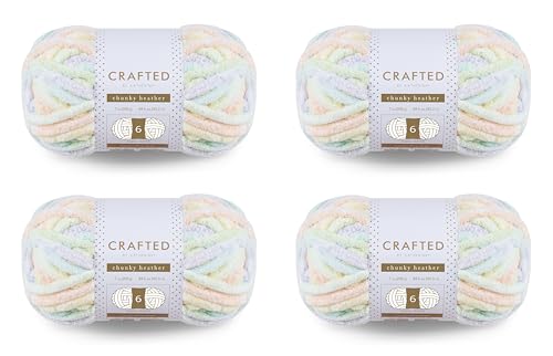 Crafted by Catherine Chunky Heather Multi Yarn - 4 Pack (49 Yards Each Skein), Light Rainbow Multi, Gauge 6 Super Bulky