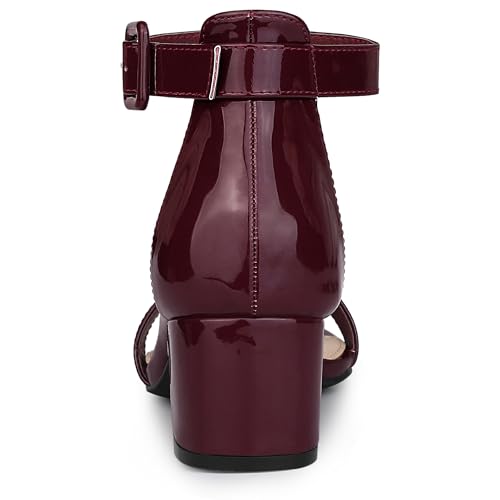 Allegra K Allegra K Women's Open Toe Low Block Heel Ankle Strap Burgundy Sandals 8.5 M US