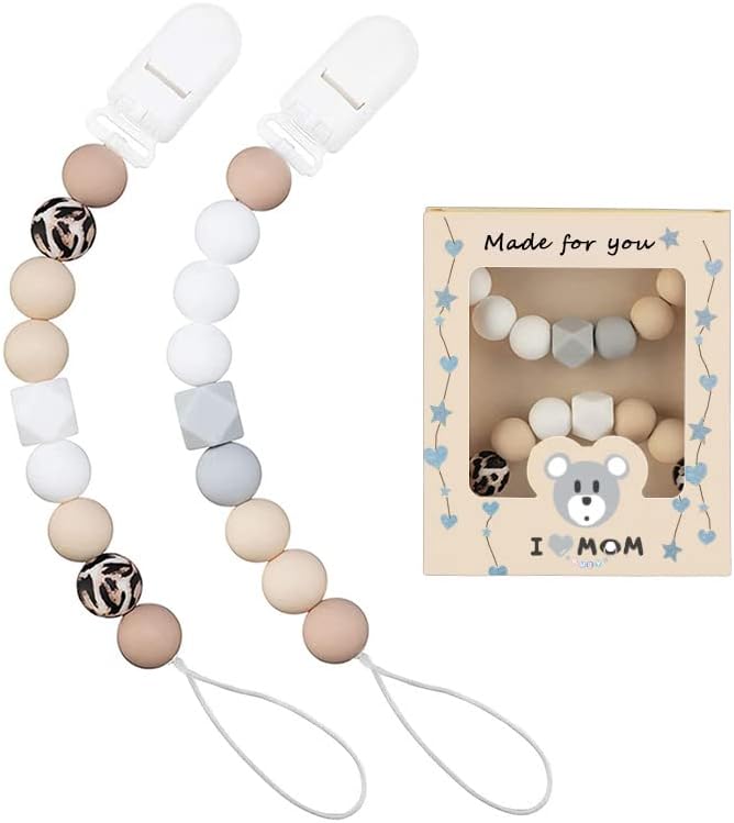 Pacifier Clips for Baby Boys Girls Silicone Beads Pack of