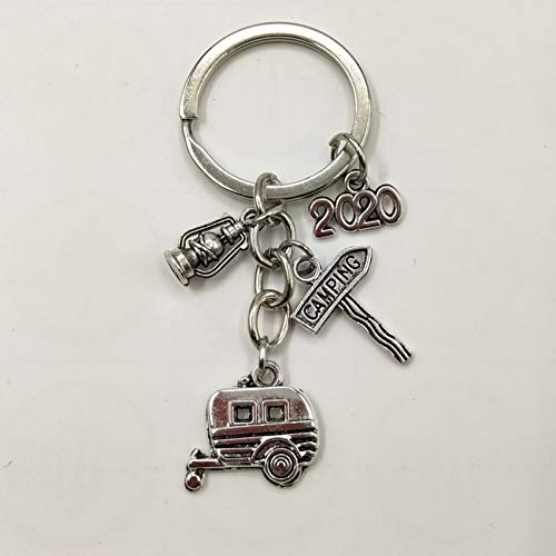 Preisvergleich Produktbild JINGRU Mode Mini Happy Camping Laterne Schlüsselbund, Kilt Pin, Verkehrsschild, Auto Schlüsselanhänger Silber DIY handgefertigten Schlüsselbund