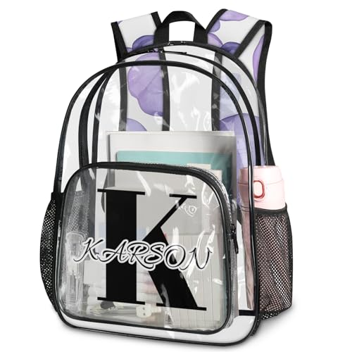 Personalized Purple Small Clear Backpack Stadium Approved Heavy Duty PVC Plastic Custom Floral Transparent Backpacks See Through Bag with Name