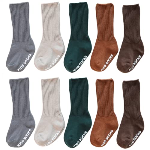 Adeimoo Baby Girls Knee High Socks Unisex Baby Non-Slip Sock Cotton Stockings Long Infants Toddler Socks 5 Pairs 0-12 Months #TOP13