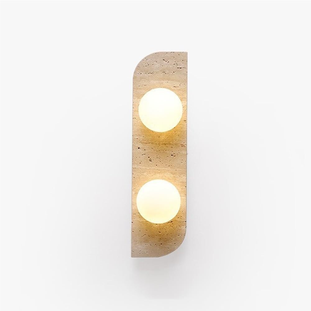 LYOUAE Vintage Yellow Travertine Wall Sconce Mid Century Natural Stone Wall Sconce Retro Glass Shade Bedside Light Fixture for Bedroom Living Room Hallway(2-Lights)