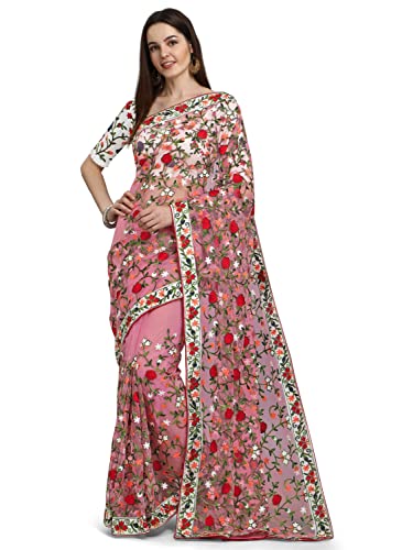 PATLANI Sari de créateur de broderie au design Bollywood BlockBuster., Rose, 5.5m