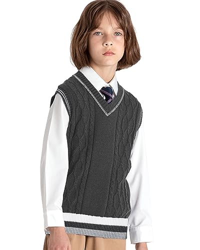 Image of JSTEX Boys Sweater Vest 100% Cotton Kids Uniform Vest V-Neck Sleeveless Knit Pullover for Boy Girls Toddler Size 4-14