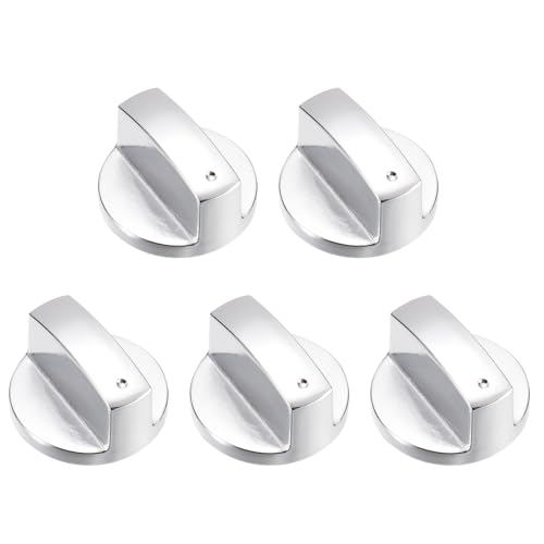 uxcell 5Pcs Gas Stove Knob, 6mm Universal Cooker Replacement Knobs, Durable Metal Surface Switch for Kitchen Cooktop, Gas Stove & Various Ovens(Silver Tone)