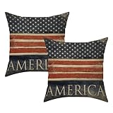 Vintage American Flag Pillow Covers 18x18 Inch Set...