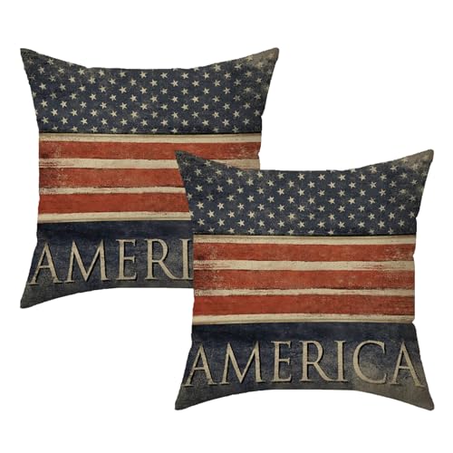 Vintage American Flag Pillow Covers 18x18 Inch Set...