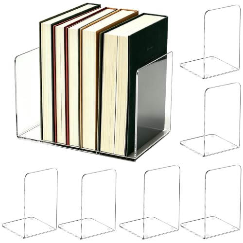 Image of Acrylic Book Ends 8 Pcs, Clear Bookends, Bookend Organizer for Shelves
