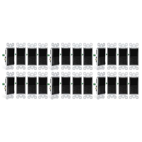 Greencycle Black 3 Way Light Switch,24PK Three Way Single Pole Switches, 15A 120-277V Rocker Paddle Wall Switch,On Off Switches, Self-Grounding, UL Certified,Residential and Commercial Grade