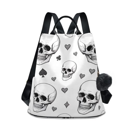 Sac à dos femme crânes et cœurs imprimé contrasté avec pompon