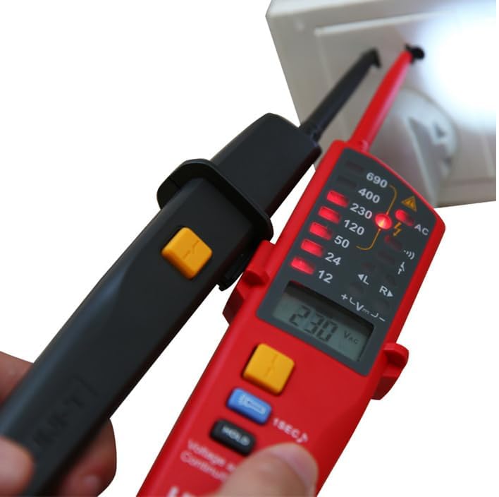 Image of UT18C Voltage Tester, Professional Continuity Tester, IP65 Waterproof Phase Rotation Meter, Multifunctional Electrical Circuit Voltage Meter Tester, LCD Display, Automatic Range, AC /DC 12V-690V