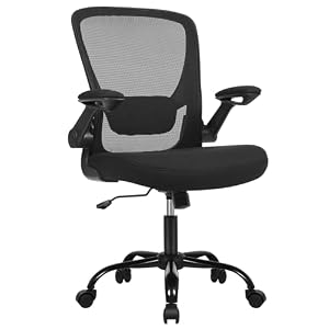 SONGMICS bureaustoel office chair met opklapbare armleuningen, ergonomische computerstoel, 360°-draaistoel, verstelbare lendensteun, zwart OBN37BK