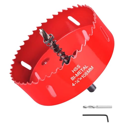 LOTOKEMU 108mm HSS Bi-Metal Hole Saw Arbored with Pilot Bit Included for Fast Clean Cuts in Wood Plastic Metal Drywall