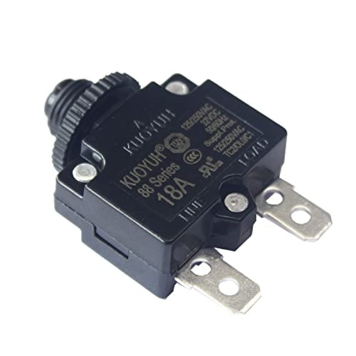 KUOYUH USA 18 Amp 88 Series Quick Connect Terminals Push-to-Reset Thermal Circuit Breaker with Transparent Waterproof Button Dust Cover (1-Pack)