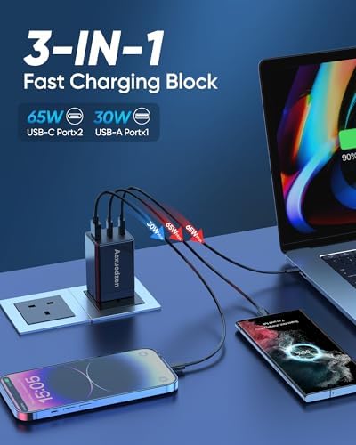 Acxuodzen 2팩 160W USB C 충전기 블록, 3 포트 GaN 타입 C 고속 충전 — 사진 2