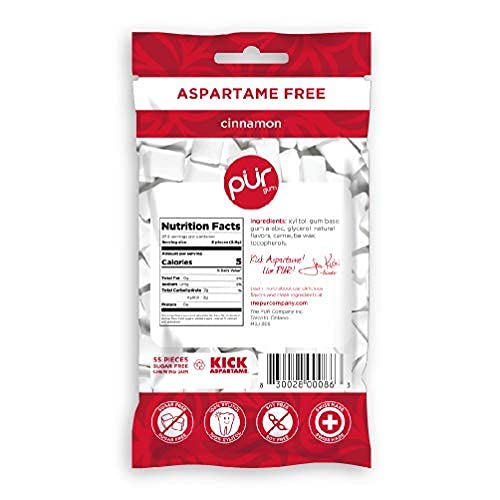 PUR 100 Xylitol Chewing Gum, Sugarless Cinnamon, Sugar & Aspartame