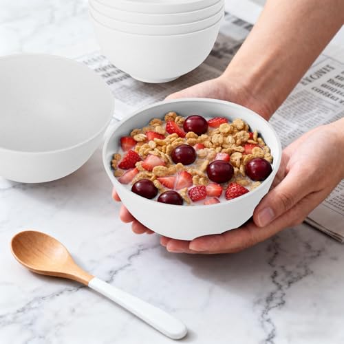 Image of Wheat Straw Bowls 26 OZ, Plastic Bowls Reusable, Unbreakable Cereal Bowls Set of 6, Small Soup Bowl Salad Bowl for Kitchen, Microwave & Dishwasher Safe, White