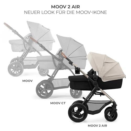 Kinderkraft MOOV2 AIR Kinderwagen 3 in 1 Kinderwagenset bis 22 kg mit Kindersitz I-SIZE 40-75 cm, Buggy Funktion, Liegeposition verstellbar, Große ausziehbare Verdeck, Aufblasbare Räder, Grau
