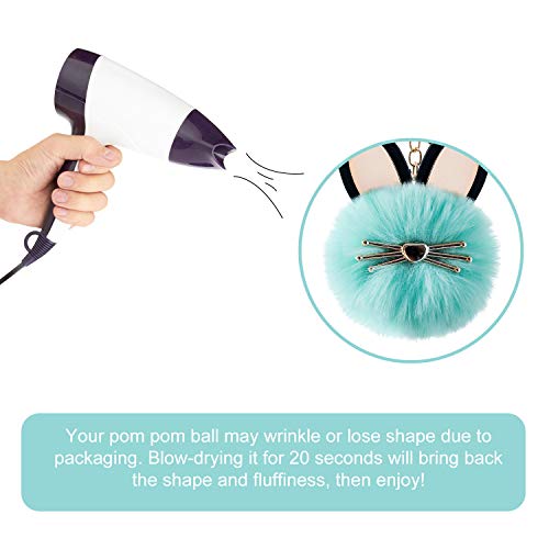 Thablely 2Pcs Pom Pom Keychain Fluffy Cute Cat Keychain Puff Ball Keychain For Women Bag Purse Car Key Rings (Kitten Green Black) #TOP3