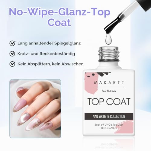Makartt 2 * 10ml Base & Top Coat Gel UV Set – Hochglanz, kein Abwischen, 21+ Tage Halt – Ansicht 3
