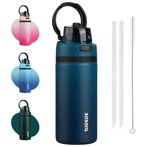 Image of BJPKPK 17oz Insulated Water Bottle with Straw Lid & Handle, Stainless Steel | Leak-Proof 2-in-1 Straw & Spout Lid, BPA-Free Vacuum Insulated Bottle Fits Cup Holders for Gym, Office, Travel & Outdoor