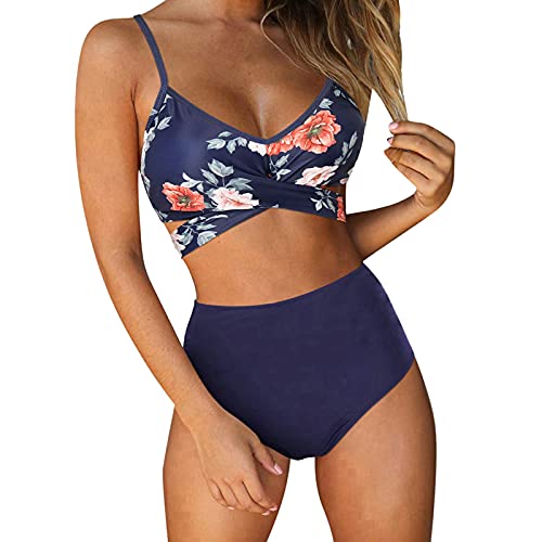 YJLX Traje de baño para mujer con copas – Bañador para mujer Push Up: braguita brasileña de cintura alta tankini sexy traje de baño -monokini de dos piezas tankinis triángulo bikini tetas grandes ropa