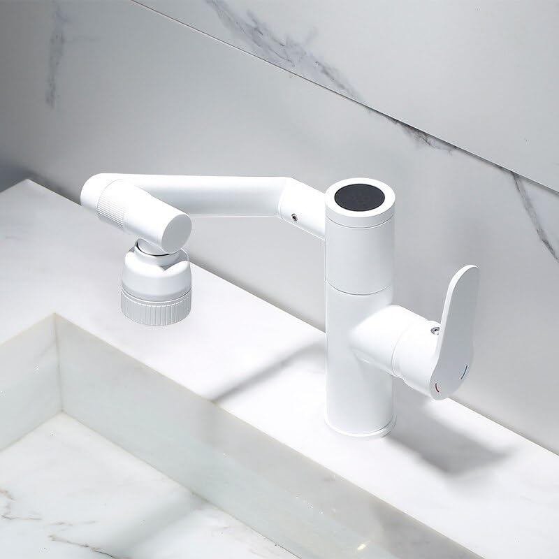 Robinet de salle de bain à affichage digital mélangeur eau chaude et froide noir et blanc