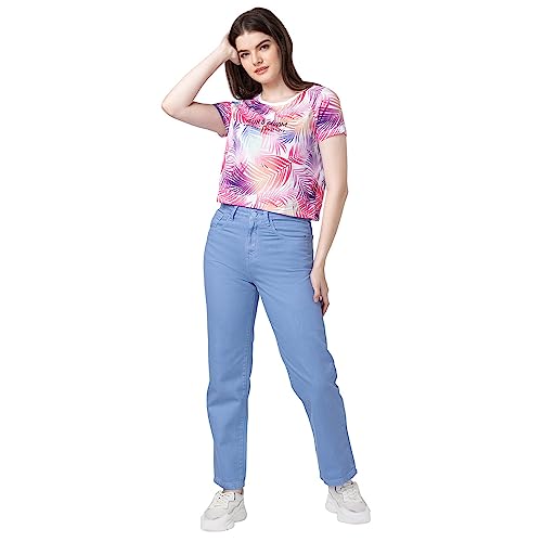 Image of Spykar Printed Blended Round Neck Women's Regular Fit Top