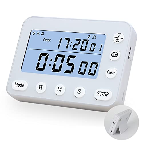 FCXJTU Wiederaufladbarer digitaler Intervall-Timer, Ein/Aus-Funktion, Dual-Küchen-Timer, Zyklus-Kochuhr, Wecker, einstellbare Lautstärke, Blinklicht (weiß) Cover