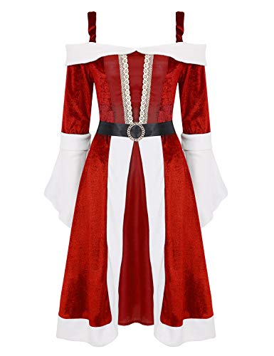 YiZYiF Vestido Mamá Noel Mujer Chica Disfraz Santa Claus Vestido Navidad Sexy Manga Volante Traje Terciopelo Disfraces Víspera Christmas Tallas Grandes Rojo Medium