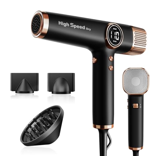 Faszin Asciugacapelli leggero con motore ad alta velocità di 110.000 giri/min per asciugatura rapida, asciuga capelli ionico da 200 milioni, asciuga capelli da viaggio a basso rumore (nero) (Grafite)